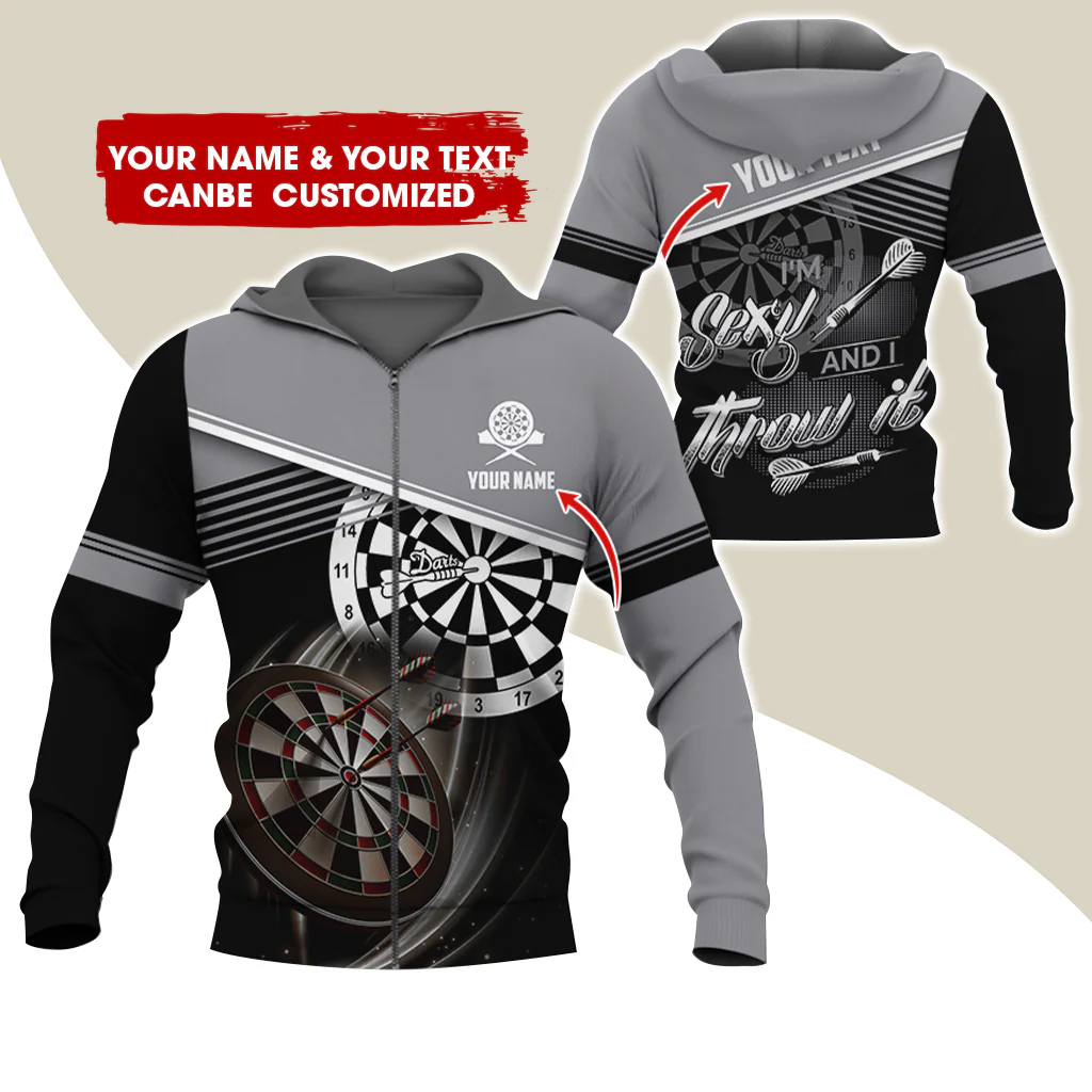 Customized Name Darts Premium Zip Hoodie, Custom Name & Text I'm Sexy And I Throw It Zip Hoodie For Men & Women - Gift For Darts Lovers, Darts Players - Image 6
