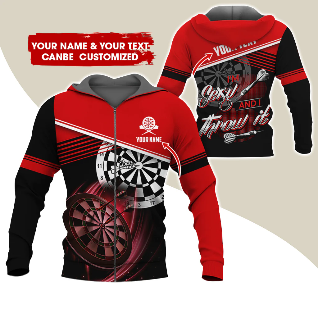 Customized Name Darts Premium Zip Hoodie, Custom Name & Text I'm Sexy And I Throw It Zip Hoodie For Men & Women - Gift For Darts Lovers, Darts Players - Image 8