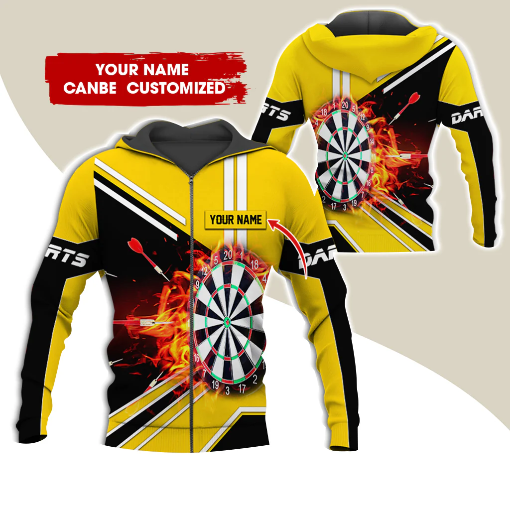 Customized Name Darts Premium Zip Hoodie, Personalized Dartboard In Flame Zip Hoodie For Men & Women - Gift For Darts Lovers, Darts Players - Image 5