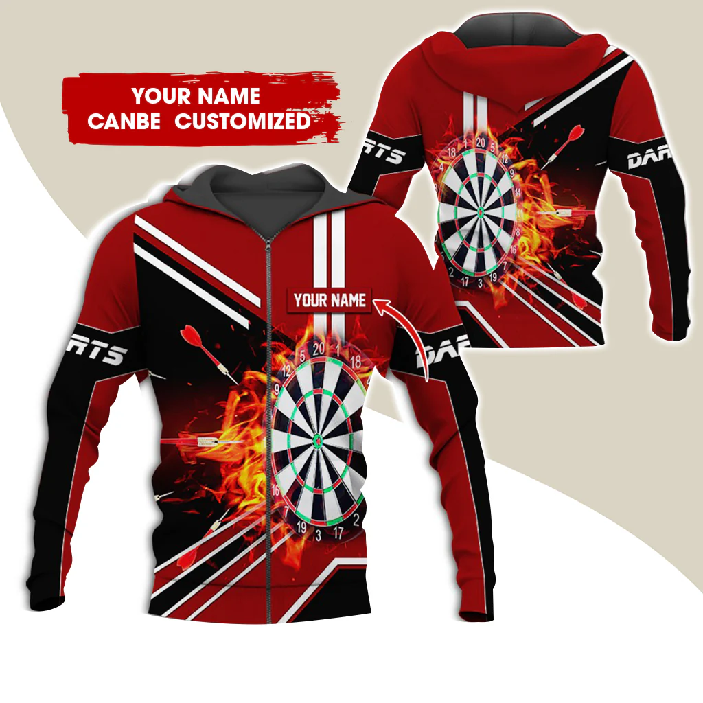 Customized Name Darts Premium Zip Hoodie, Personalized Dartboard In Flame Zip Hoodie For Men & Women - Gift For Darts Lovers, Darts Players - Image 6