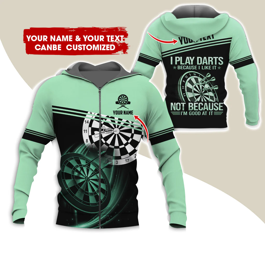 Customized Name Darts Premium Zip Hoodie, Personalized I Play Darts Zip Hoodie For Men & Women - Gift For Darts Lovers, Darts Players - Image 2