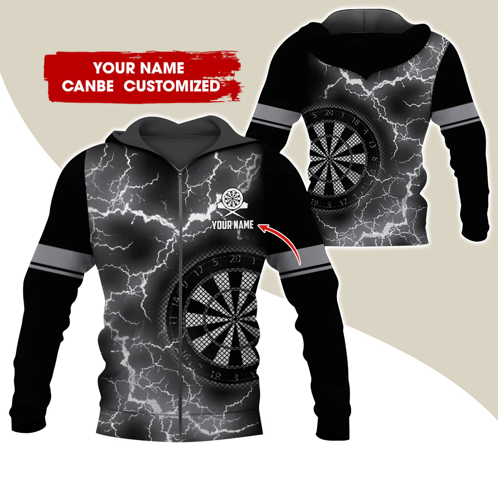 Customized Name Darts Premium Zip Hoodie, Personalized Name Thunder Lightning Zip Hoodie For Men & Women - Gift For Darts Lovers, Darts Players - Image 2
