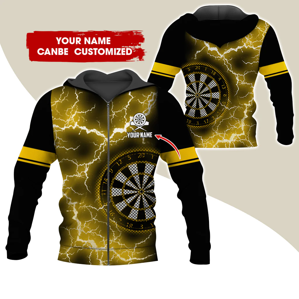 Customized Name Darts Premium Zip Hoodie, Personalized Name Thunder Lightning Zip Hoodie For Men & Women - Gift For Darts Lovers, Darts Players - Image 3