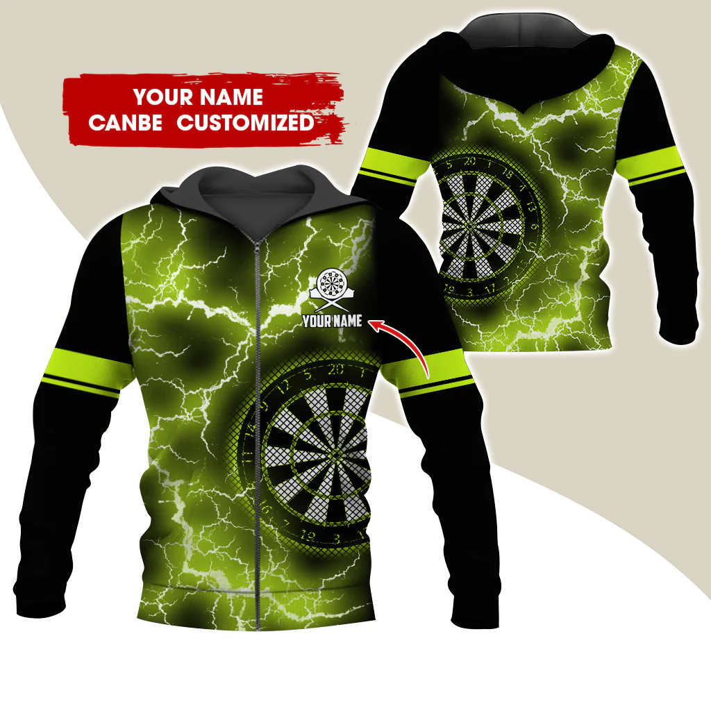 Customized Name Darts Premium Zip Hoodie, Personalized Name Thunder Lightning Zip Hoodie For Men & Women - Gift For Darts Lovers, Darts Players - Image 5
