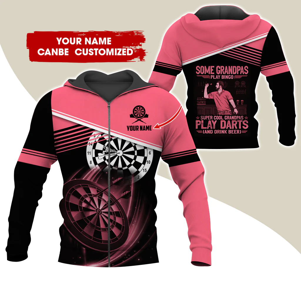 Customized Name Darts Premium Zip Hoodie, Personalized Some Grandpas Play Bingo Darts Zip Hoodie For Men & Women - Gift For Darts Lovers, Darts Players - Image 11