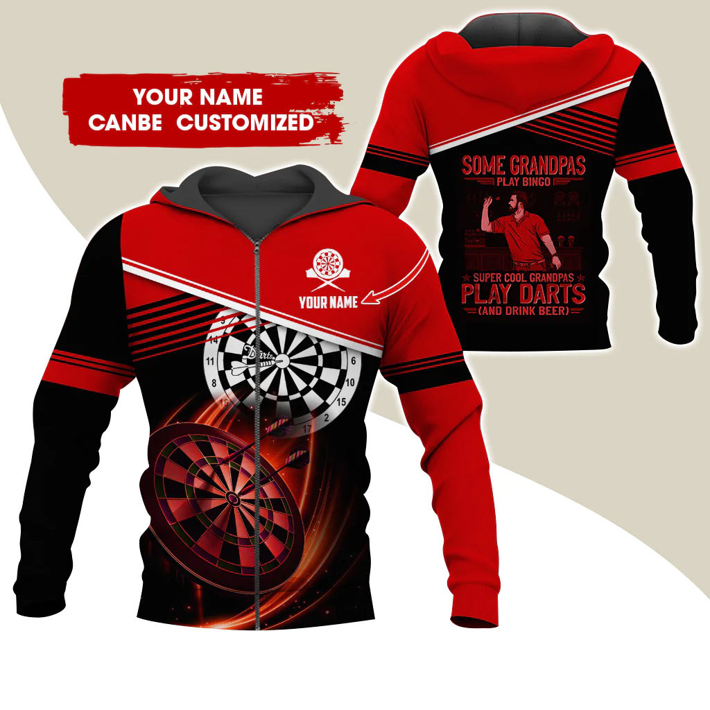 Customized Name Darts Premium Zip Hoodie, Personalized Some Grandpas Play Bingo Darts Zip Hoodie For Men & Women - Gift For Darts Lovers, Darts Players - Image 12