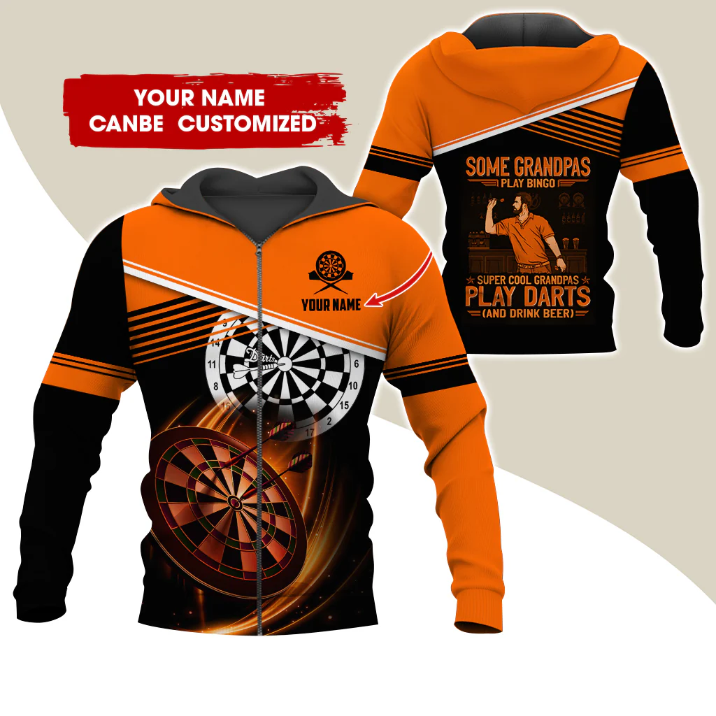 Customized Name Darts Premium Zip Hoodie, Personalized Some Grandpas Play Bingo Darts Zip Hoodie For Men & Women - Gift For Darts Lovers, Darts Players - Image 3