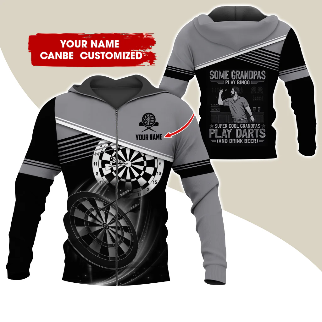Customized Name Darts Premium Zip Hoodie, Personalized Some Grandpas Play Bingo Darts Zip Hoodie For Men & Women - Gift For Darts Lovers, Darts Players - Image 5
