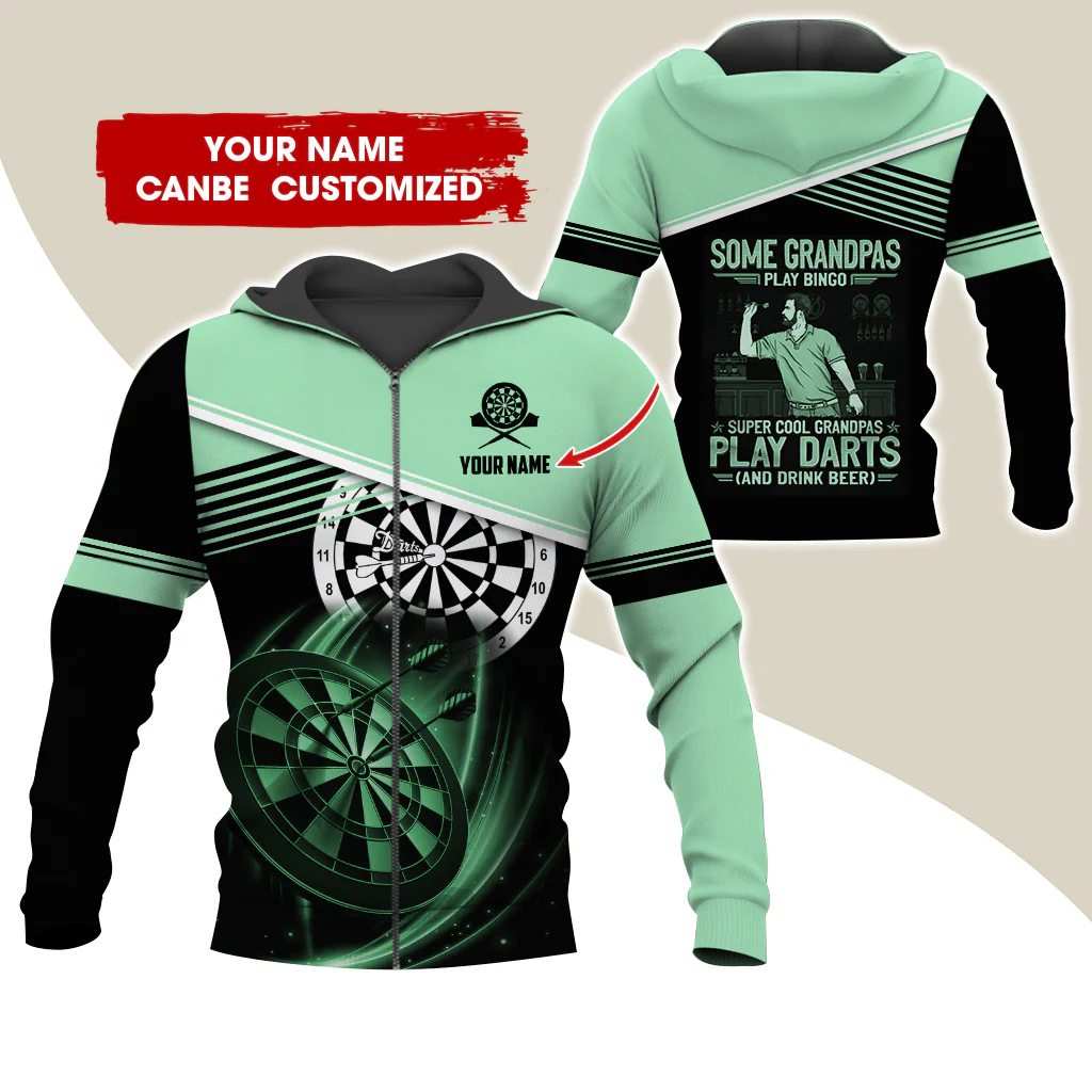 Customized Name Darts Premium Zip Hoodie, Personalized Some Grandpas Play Bingo Darts Zip Hoodie For Men & Women - Gift For Darts Lovers, Darts Players - Image 6