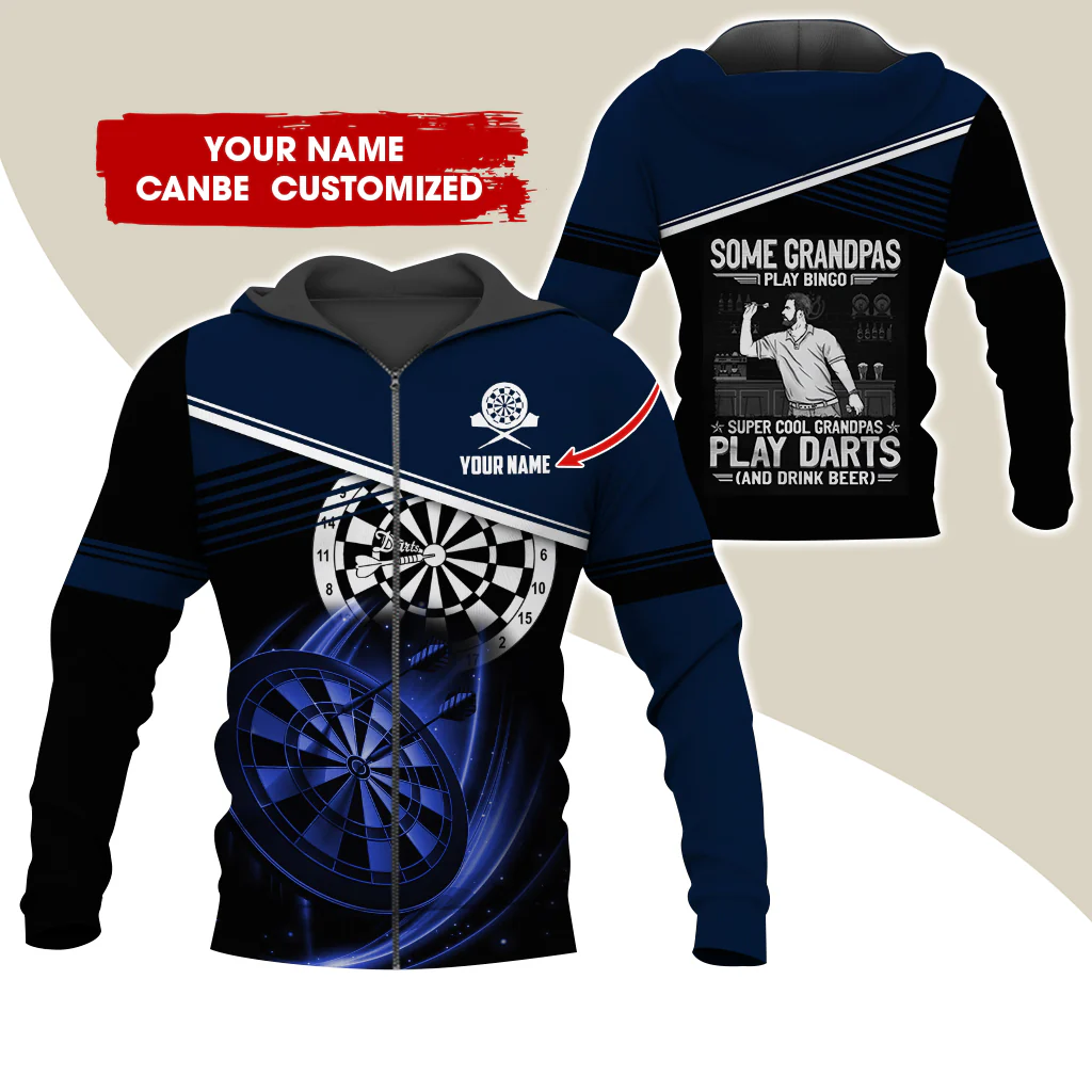 Customized Name Darts Premium Zip Hoodie, Personalized Some Grandpas Play Bingo Darts Zip Hoodie For Men & Women - Gift For Darts Lovers, Darts Players - Image 7