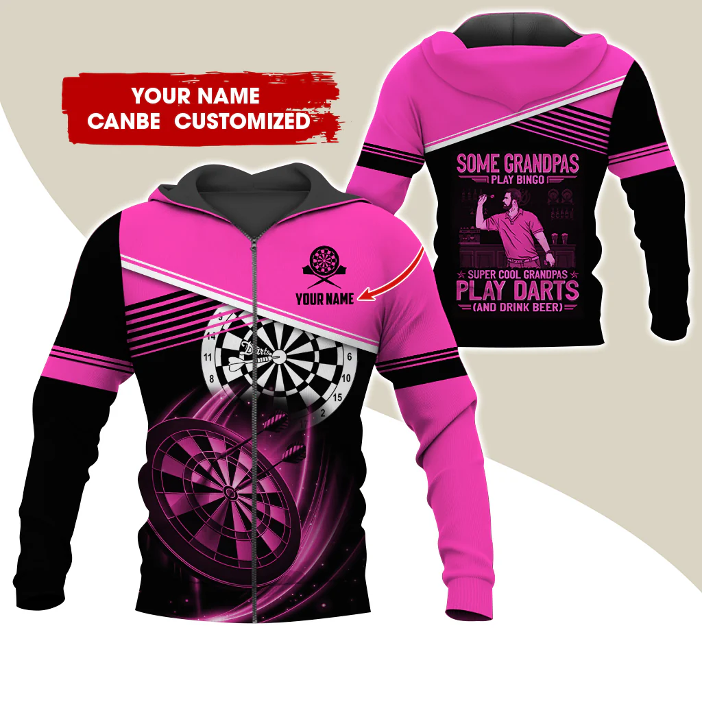 Customized Name Darts Premium Zip Hoodie, Personalized Some Grandpas Play Bingo Darts Zip Hoodie For Men & Women - Gift For Darts Lovers, Darts Players - Image 8