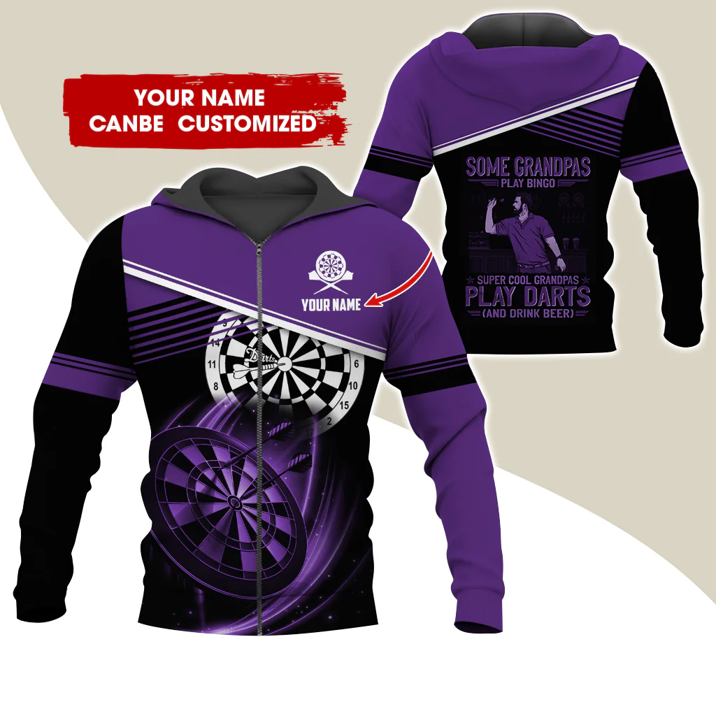 Customized Name Darts Premium Zip Hoodie, Personalized Some Grandpas Play Bingo Darts Zip Hoodie For Men & Women - Gift For Darts Lovers, Darts Players - Image 9
