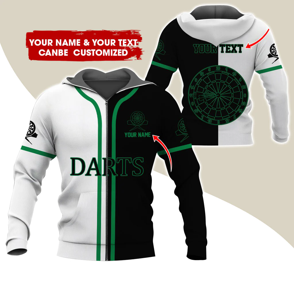 Customized Name Darts Premium Zip Hoodie, Personalized White & Black Pattern Darts Zip Hoodie For Men & Women - Gift For Darts Lovers, Darts Players - Image 12