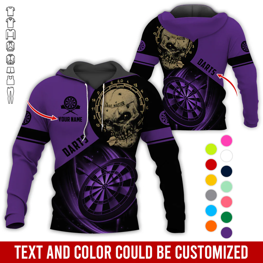 Customized Name Darts Skull Premium Hoodie, Darts Master Skull Pattern Hoodie, Perfect Gift For Darts Lovers, Friend, Family - Image 11