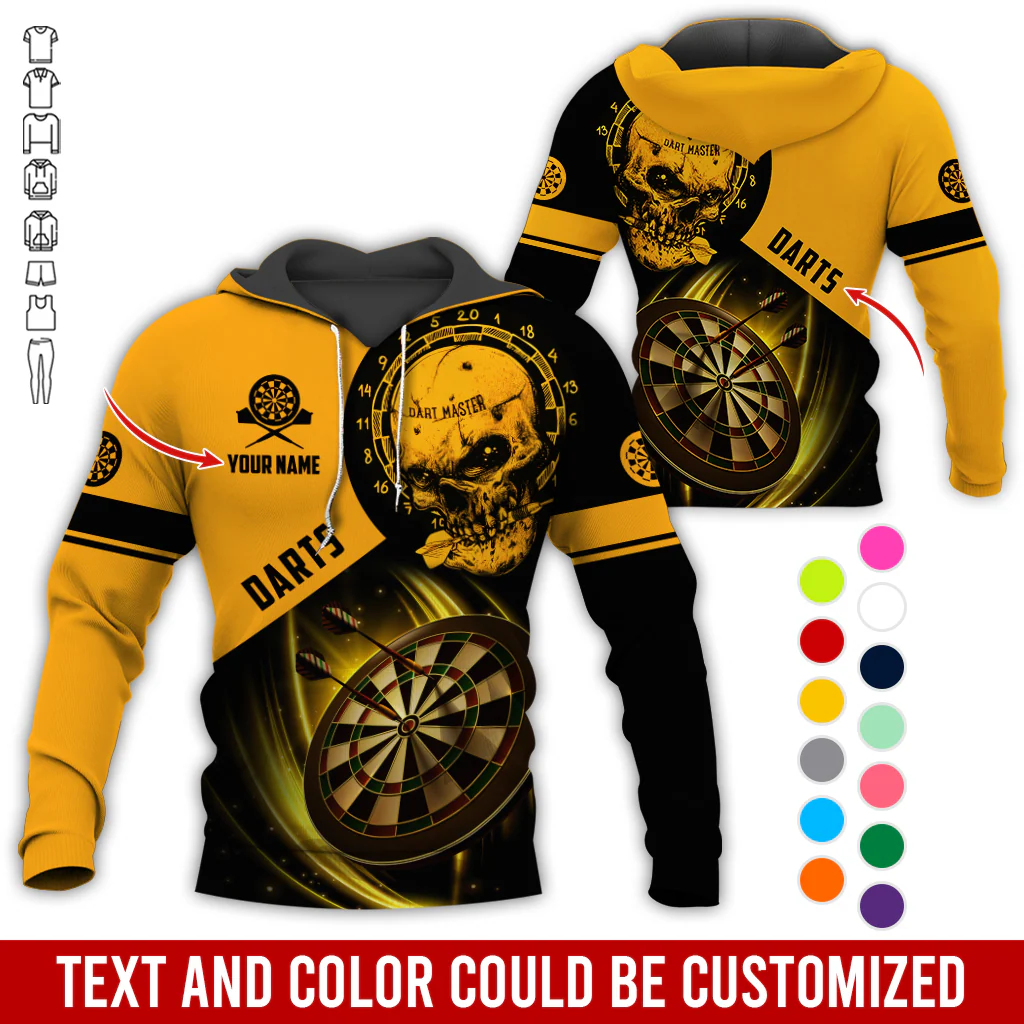 Customized Name Darts Skull Premium Hoodie, Darts Master Skull Pattern Hoodie, Perfect Gift For Darts Lovers, Friend, Family - Image 4