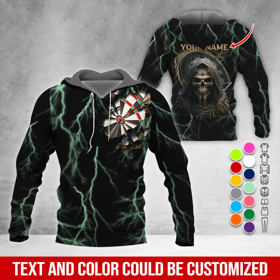 Customized Name Darts Skull Premium Hoodie, Lightning & Death Darts Hoodie, Perfect Gift For Darts Lovers, Darts Player - Image 6
