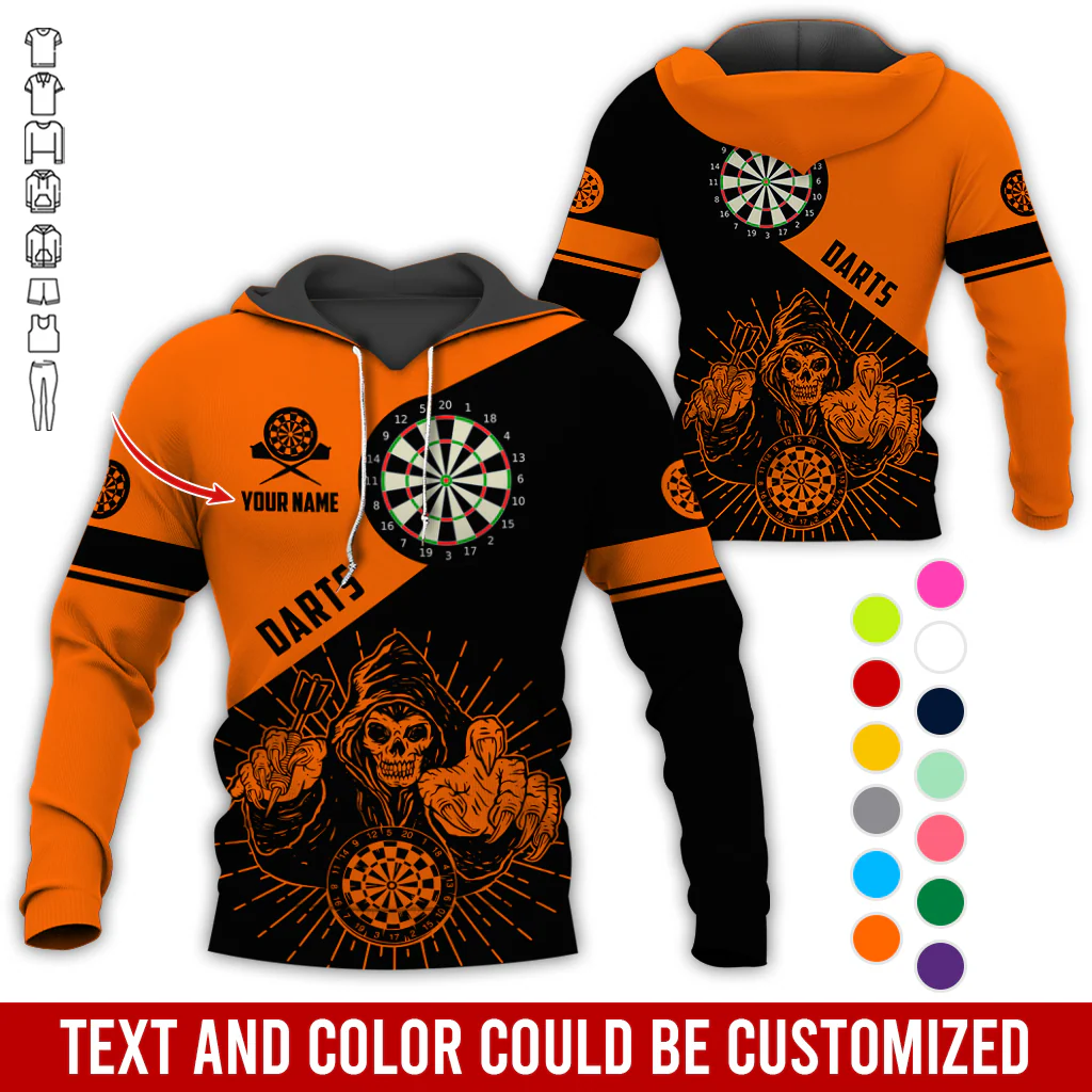 Customized Name Darts Skull Premium Hoodie, Skeleton Playing Darts Pattern Hoodie, Perfect Gift For Darts Lovers, Friend, Family - Image 11