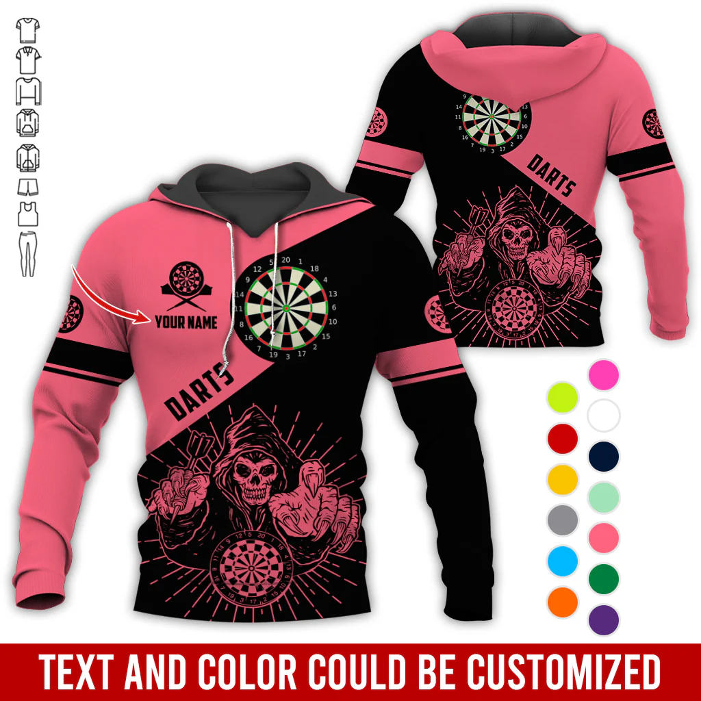 Customized Name Darts Skull Premium Hoodie, Skeleton Playing Darts Pattern Hoodie, Perfect Gift For Darts Lovers, Friend, Family - Image 12