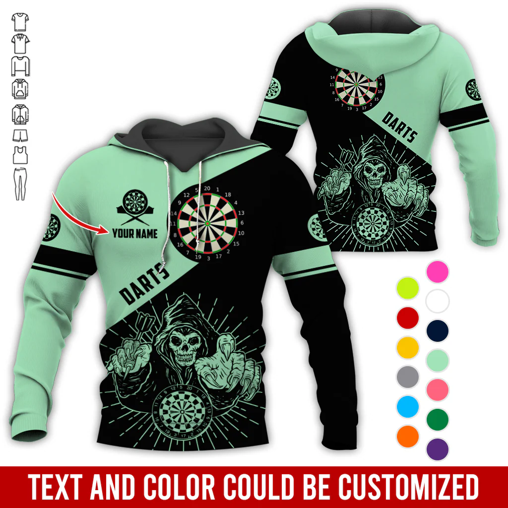 Customized Name Darts Skull Premium Hoodie, Skeleton Playing Darts Pattern Hoodie, Perfect Gift For Darts Lovers, Friend, Family - Image 5