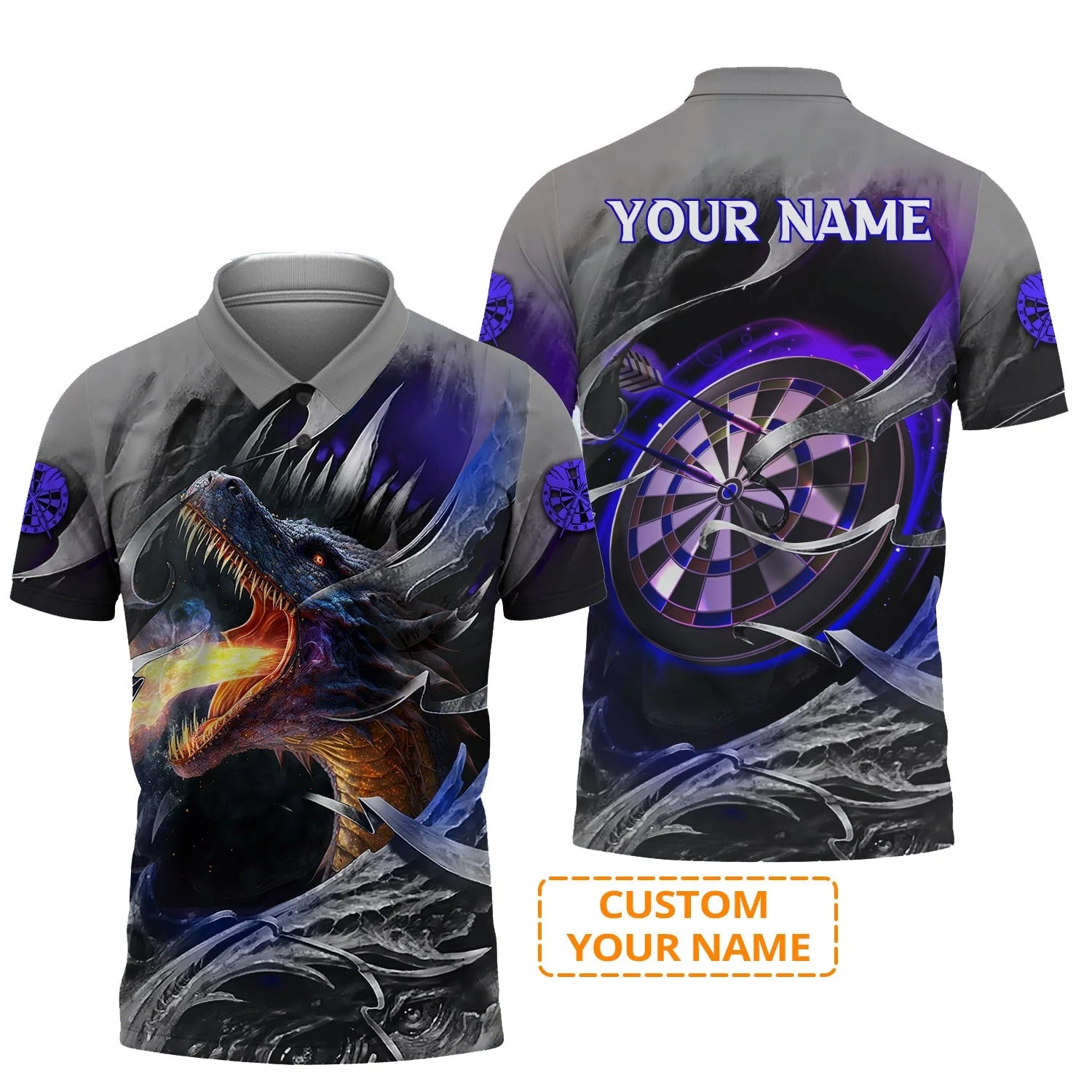 Customized Name Darts Sweater, Bullseye Dartboard Personalized Flame Dragon And Darts Sweater - Image 4