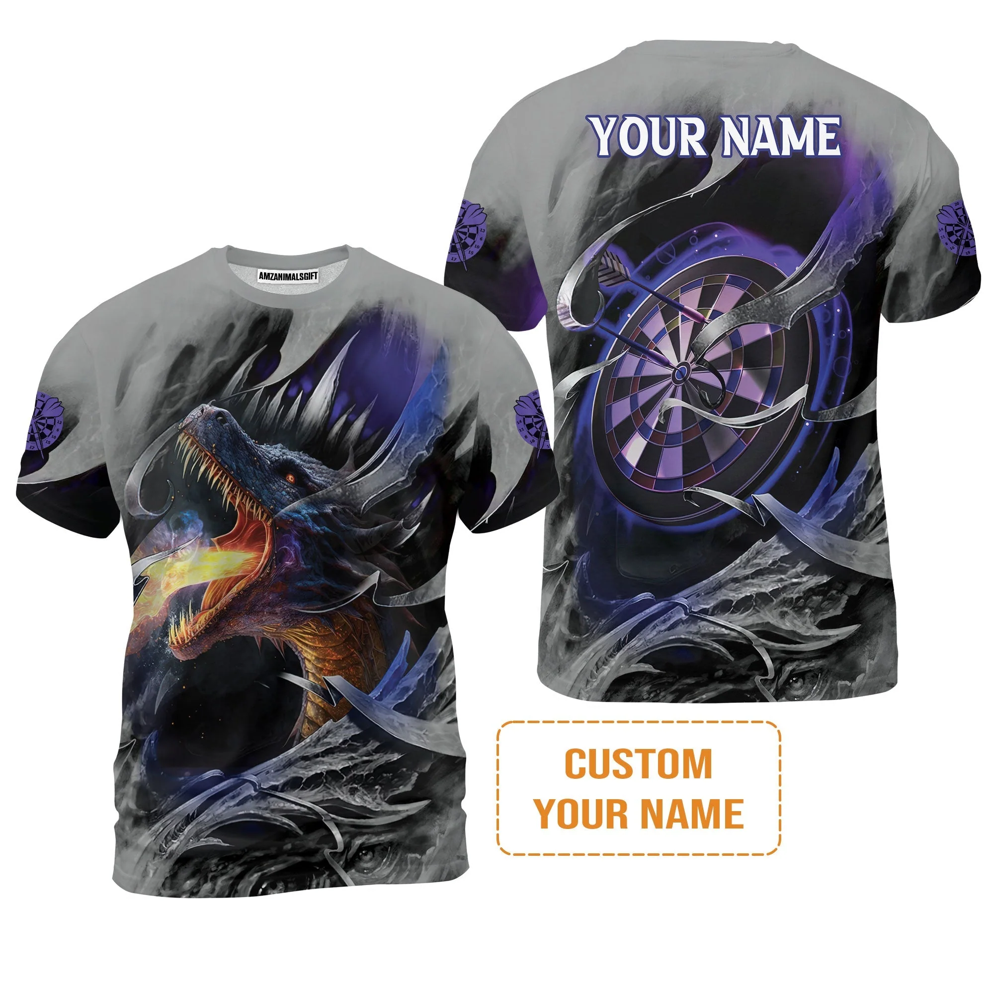 Customized Name Darts Sweater, Bullseye Dartboard Personalized Flame Dragon And Darts Sweater - Image 7