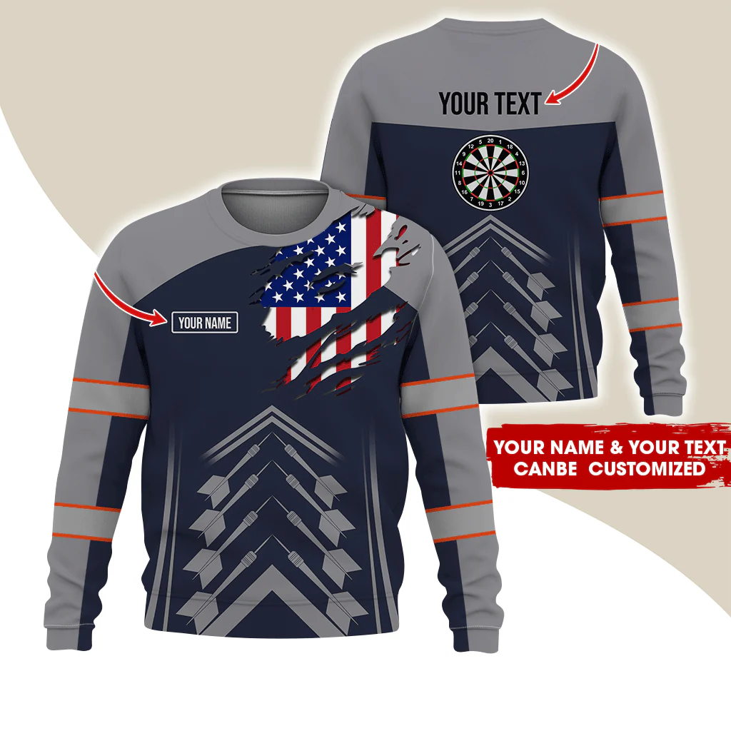 Customized Name Darts Sweatshirt, American Flag Pattern Sweatshirt For Men & Women, Perfect Gift For Darts Lovers, Friend, Family - Image 2