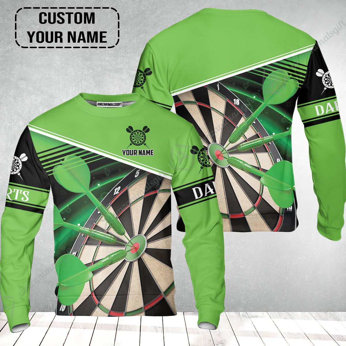 Customized Name Darts Sweatshirt, Best Green Darts Player Gift, Personalized Name Darts Sweatshirt - Image 2