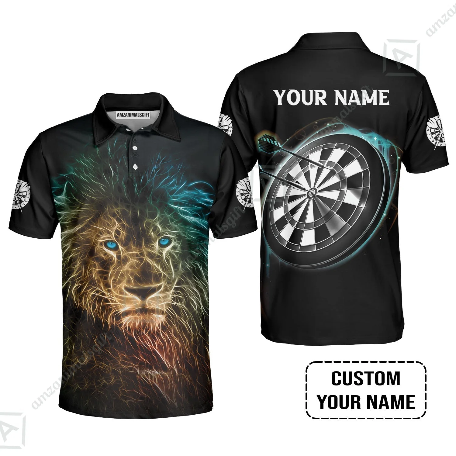 Customized Name Darts Sweatshirt, Blue Bullseye Dartboard Personalized Lion And Darts Sweatshirt - Image 6
