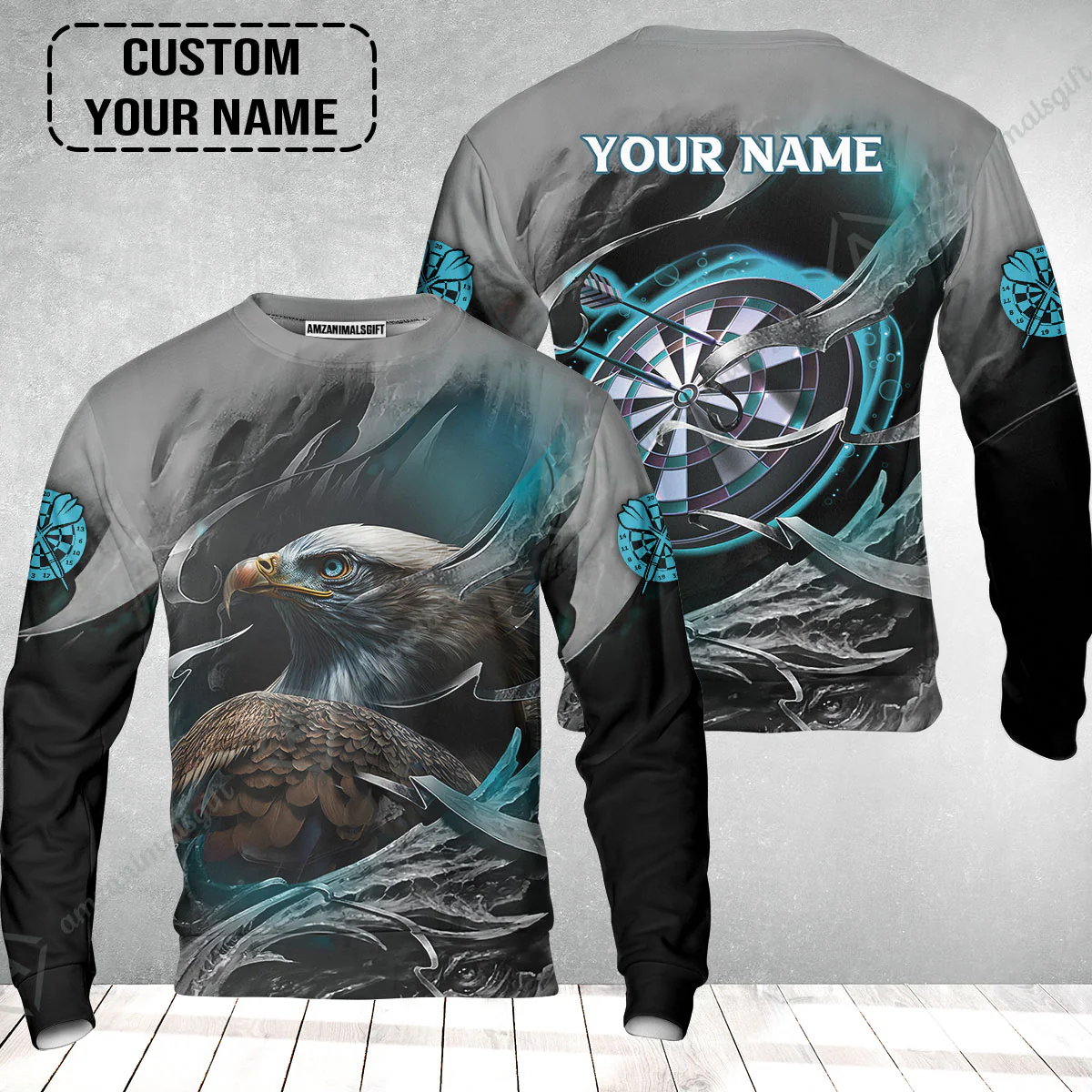 Customized Name Darts Sweatshirt, Bullseye Dartboard Personalized Eagle And Darts Sweatshirt - Image 2