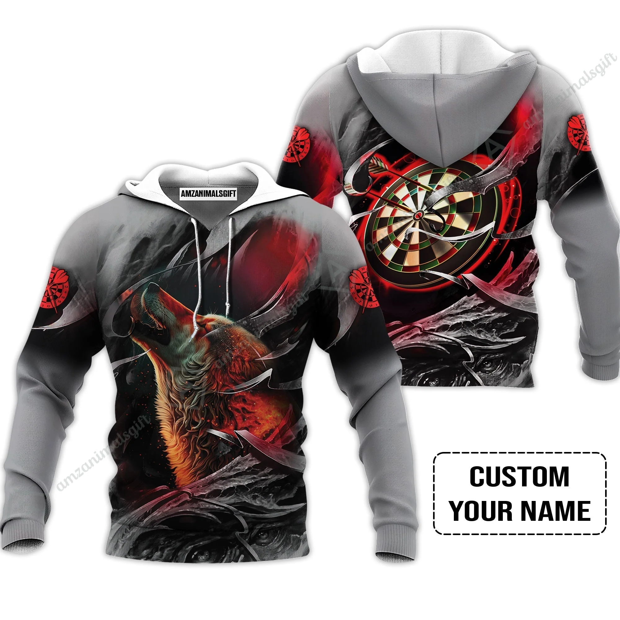 Customized Name Darts Sweatshirt, Bullseye Dartboard Personalized Flame Wolf And Darts Sweatshirt - Image 3