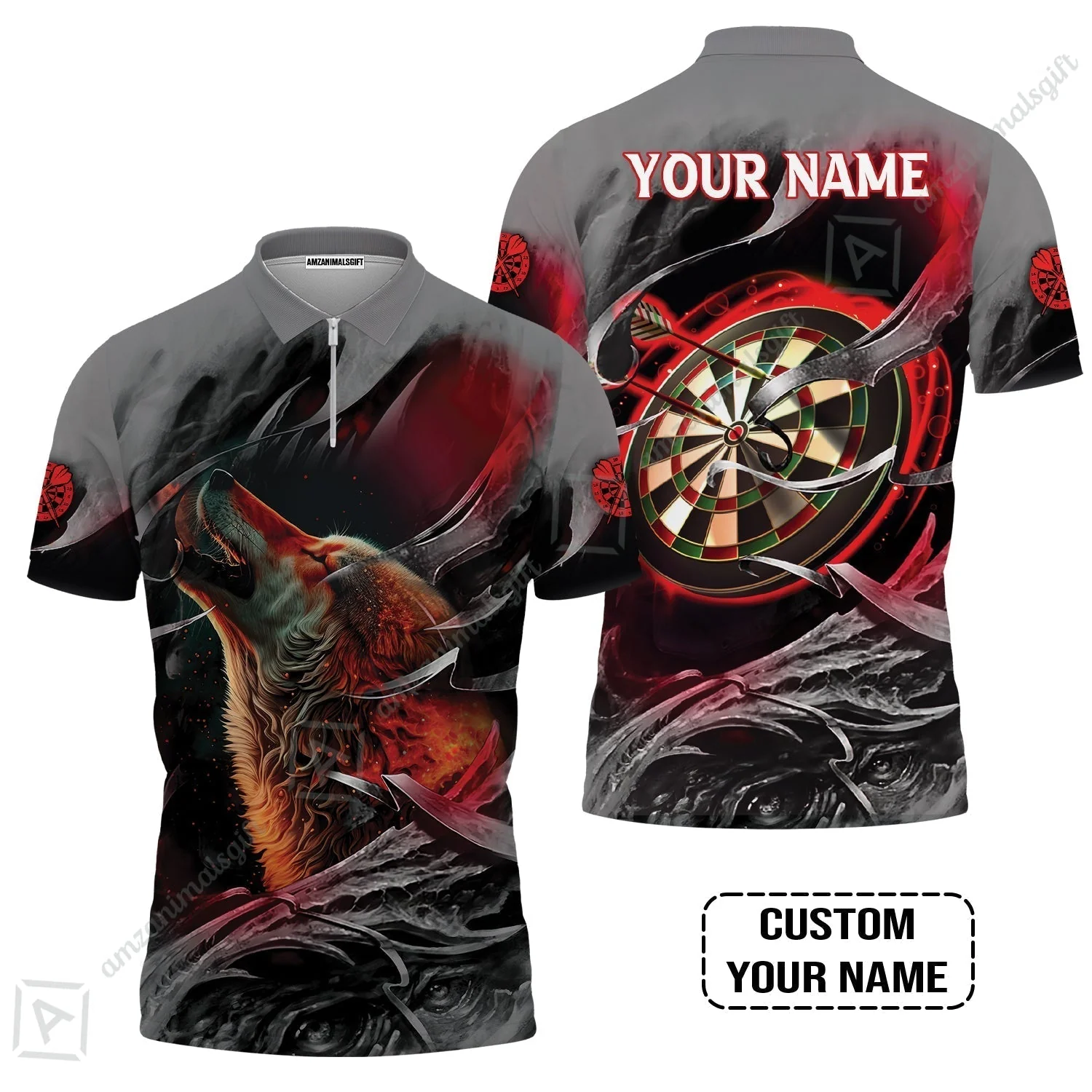 Customized Name Darts Sweatshirt, Bullseye Dartboard Personalized Flame Wolf And Darts Sweatshirt - Image 4