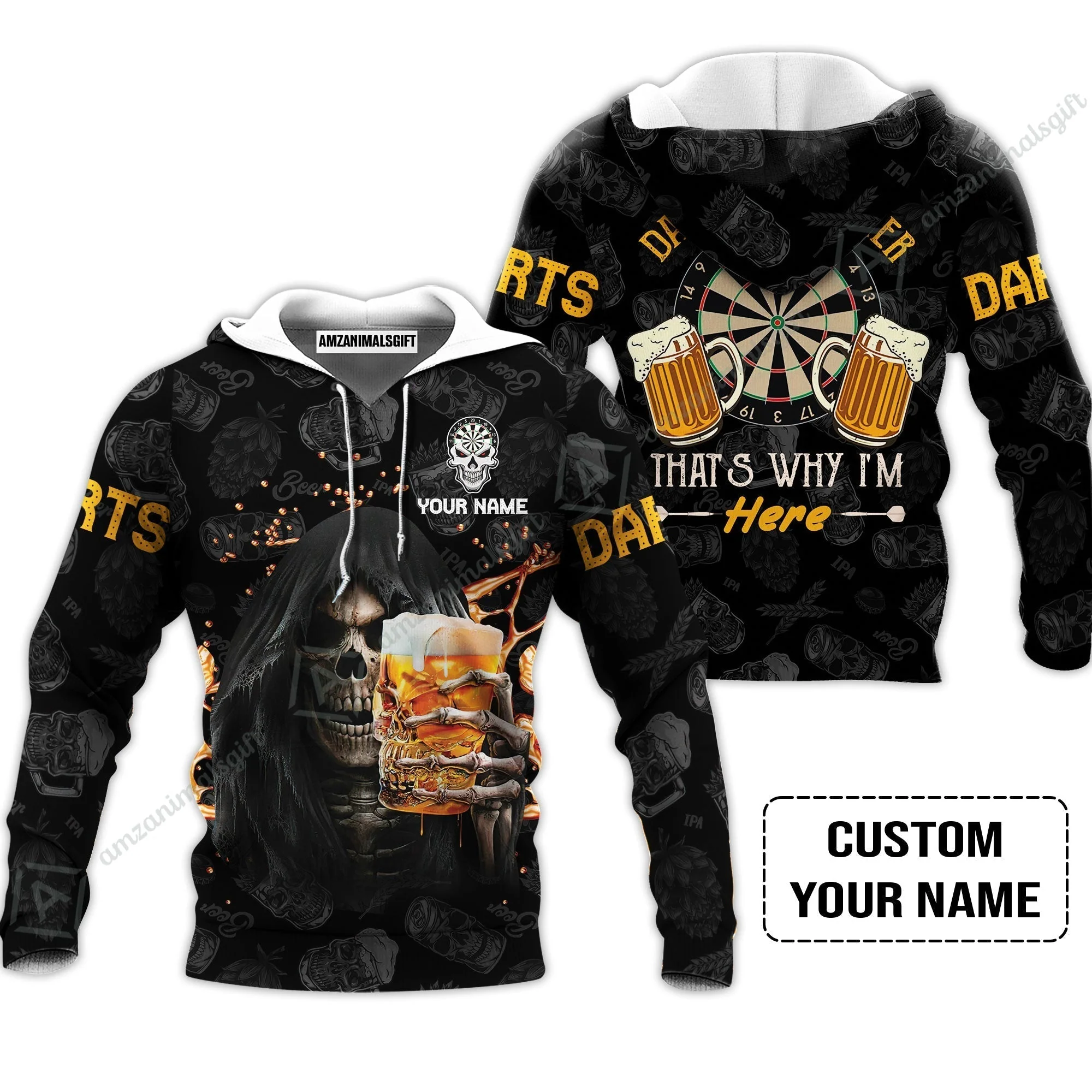 Customized Name Darts Sweatshirt, Darts And Beer That's Why I'm Here Personalized Skull And Darts Sweatshirt - Image 3