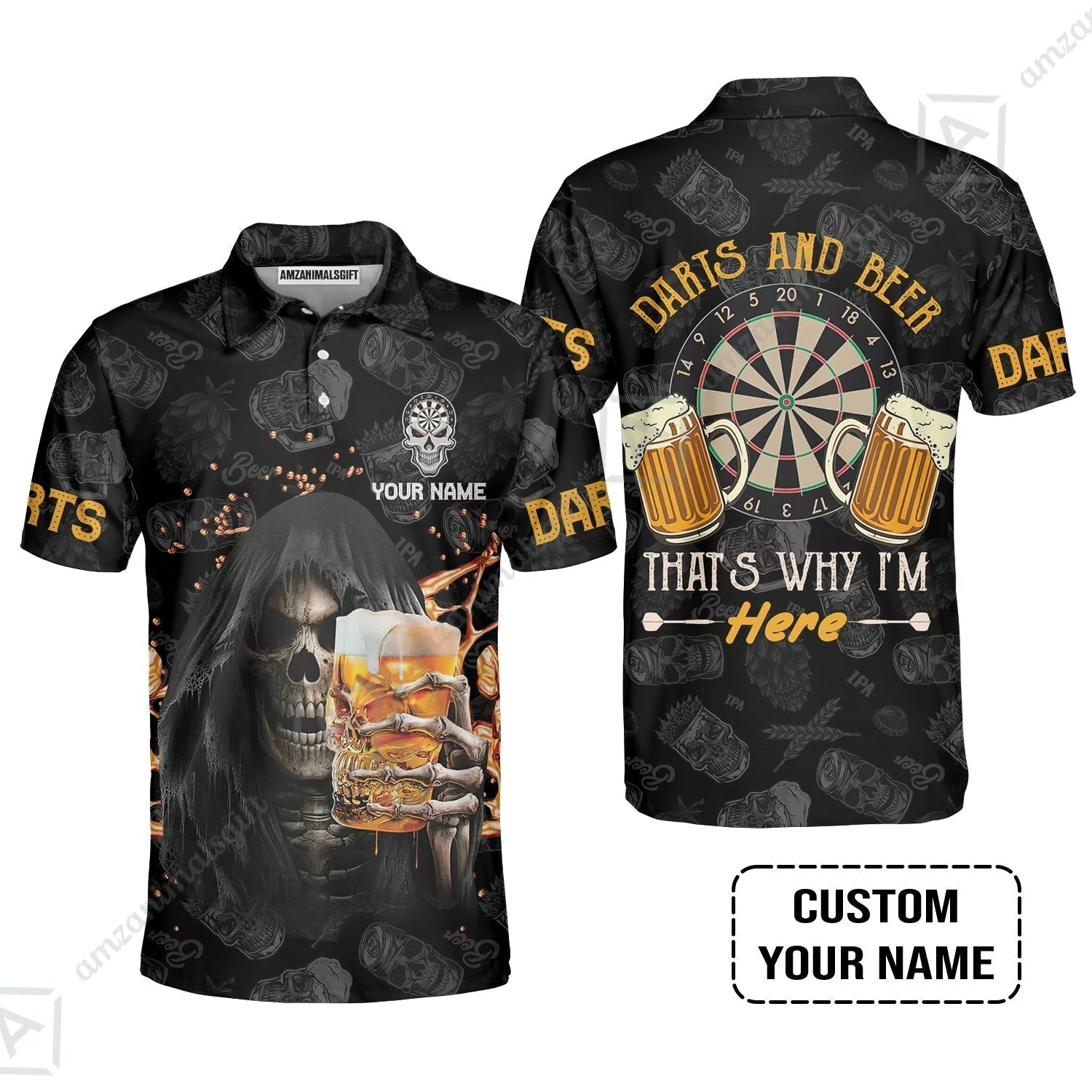 Customized Name Darts Sweatshirt, Darts And Beer That's Why I'm Here Personalized Skull And Darts Sweatshirt - Image 6