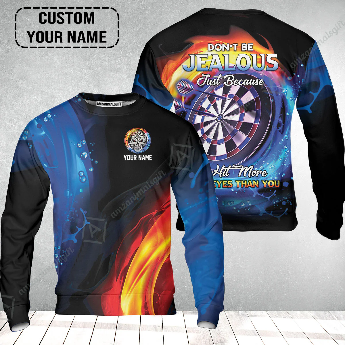 Customized Name Darts Sweatshirt, Don't Be Jealous Personalized Skull Logo And Darts Sweatshirt - Image 2