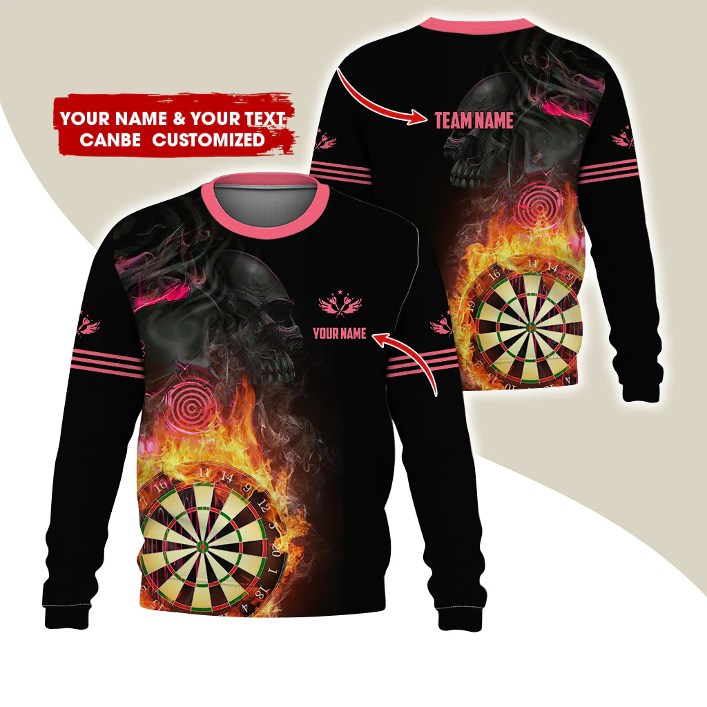 Customized Name Darts Sweatshirt, Personalized Skull Dartboard Flame Sweatshirt For Men & Women - Gift For Darts Lovers, Darts Players - Image 6