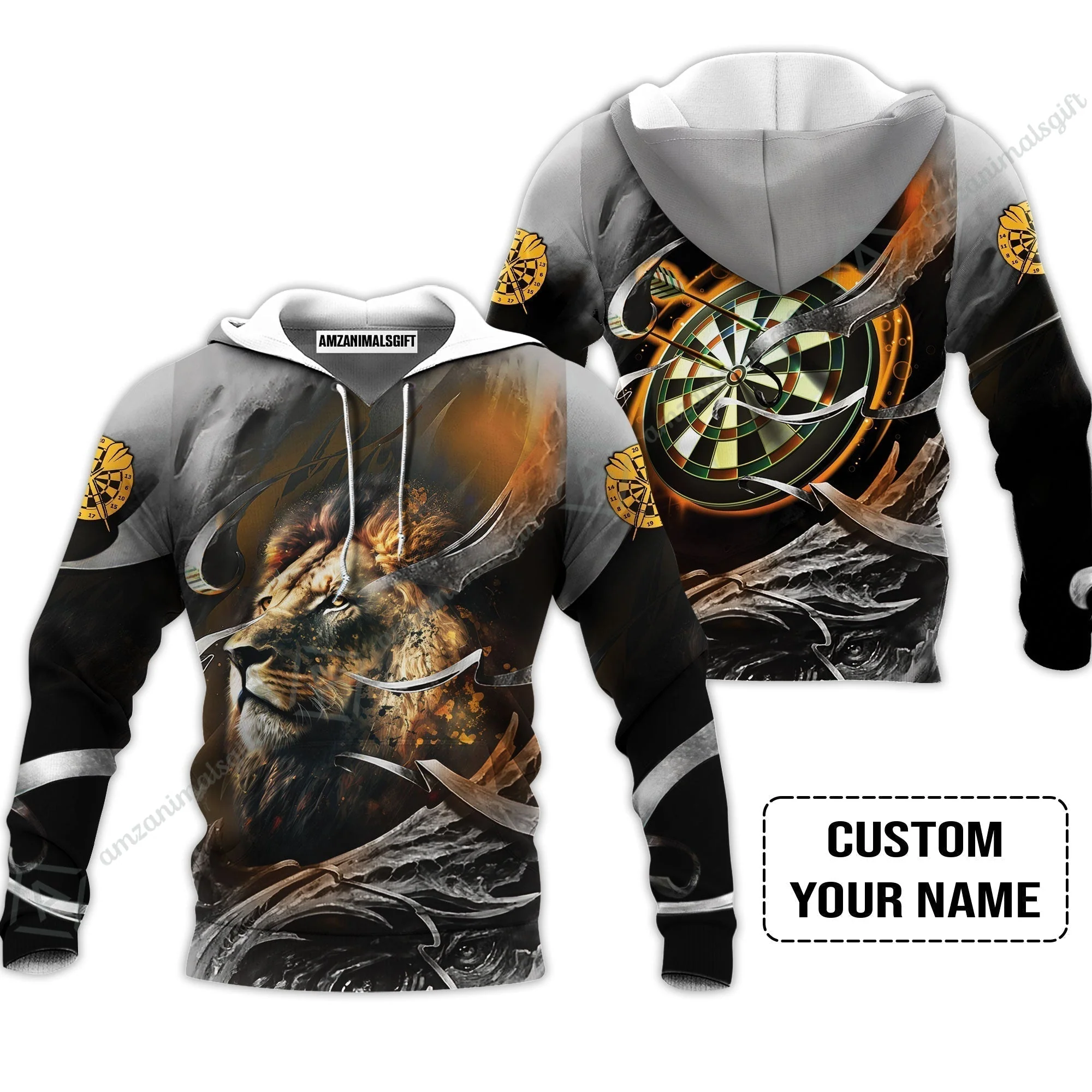 Customized Name Darts T-Shirt, Bullseye Dartboard Personalized Lion And Darts T-Shirt - Image 5