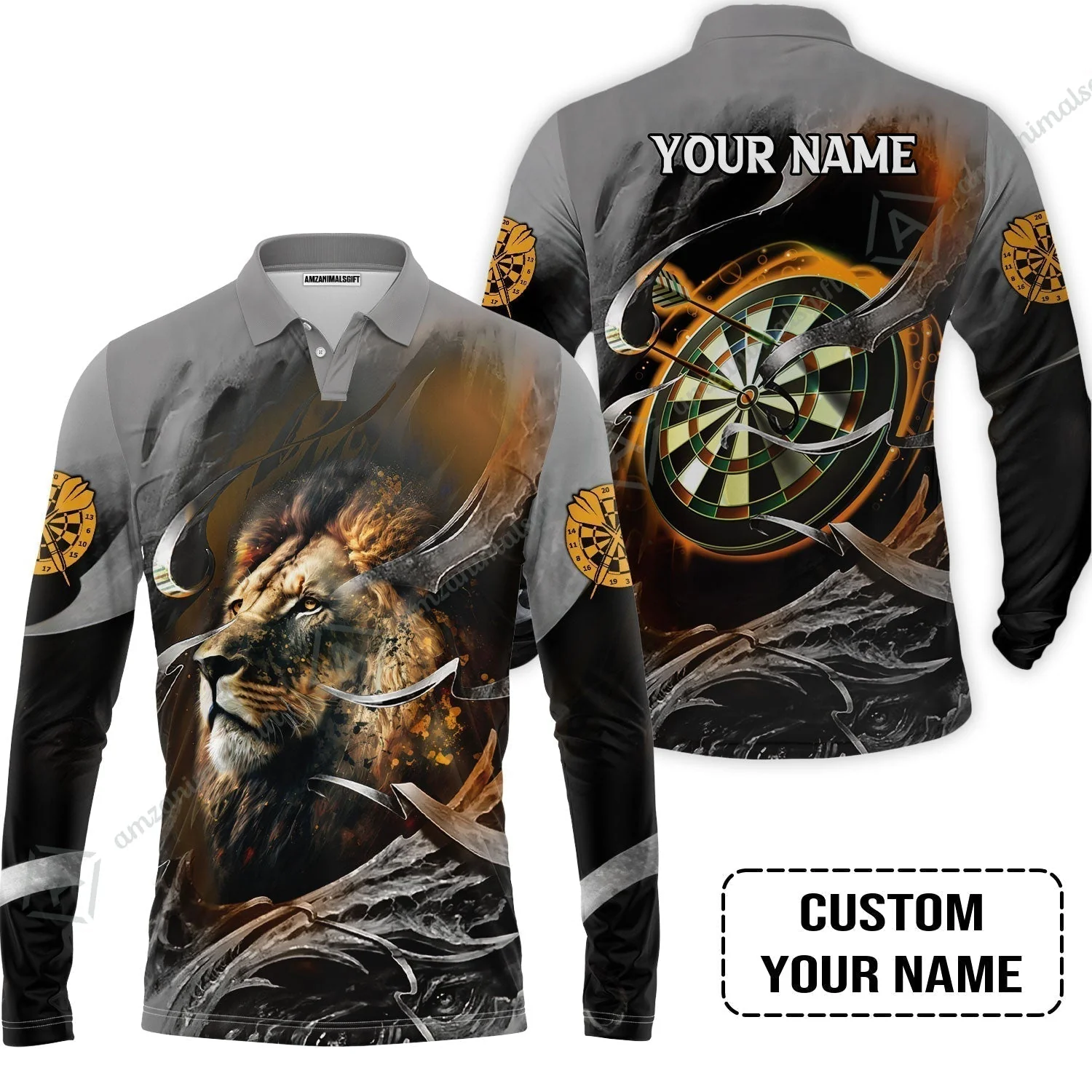 Customized Name Darts T-Shirt, Bullseye Dartboard Personalized Lion And Darts T-Shirt - Image 7