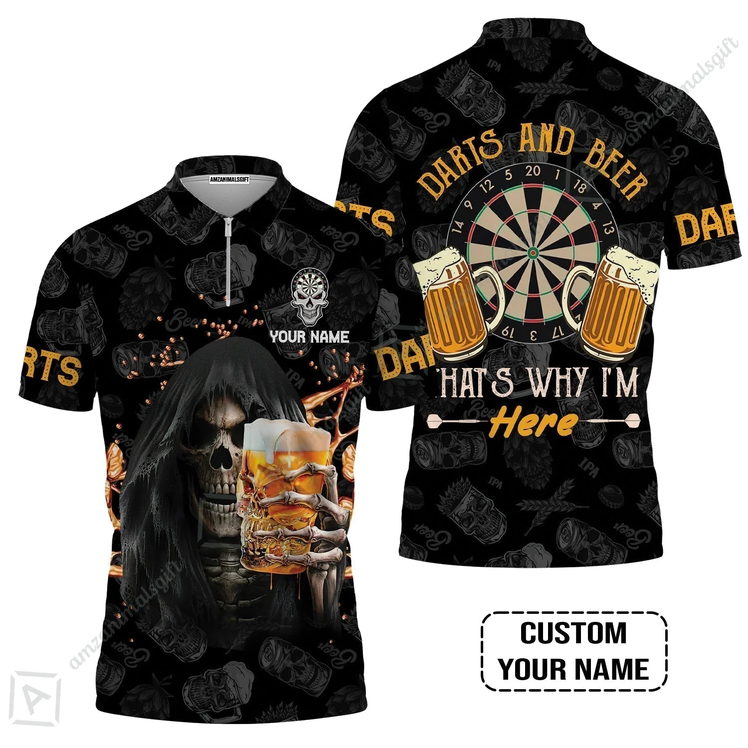 Customized Name Darts T-Shirt, Darts And Beer That's Why I'm Here Personalized Skull And Darts T-Shirt - Image 6