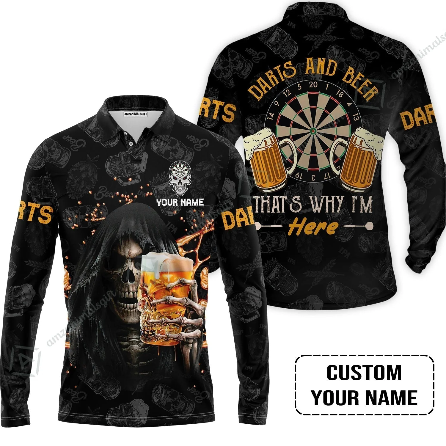Customized Name Darts T-Shirt, Darts And Beer That's Why I'm Here Personalized Skull And Darts T-Shirt - Image 7