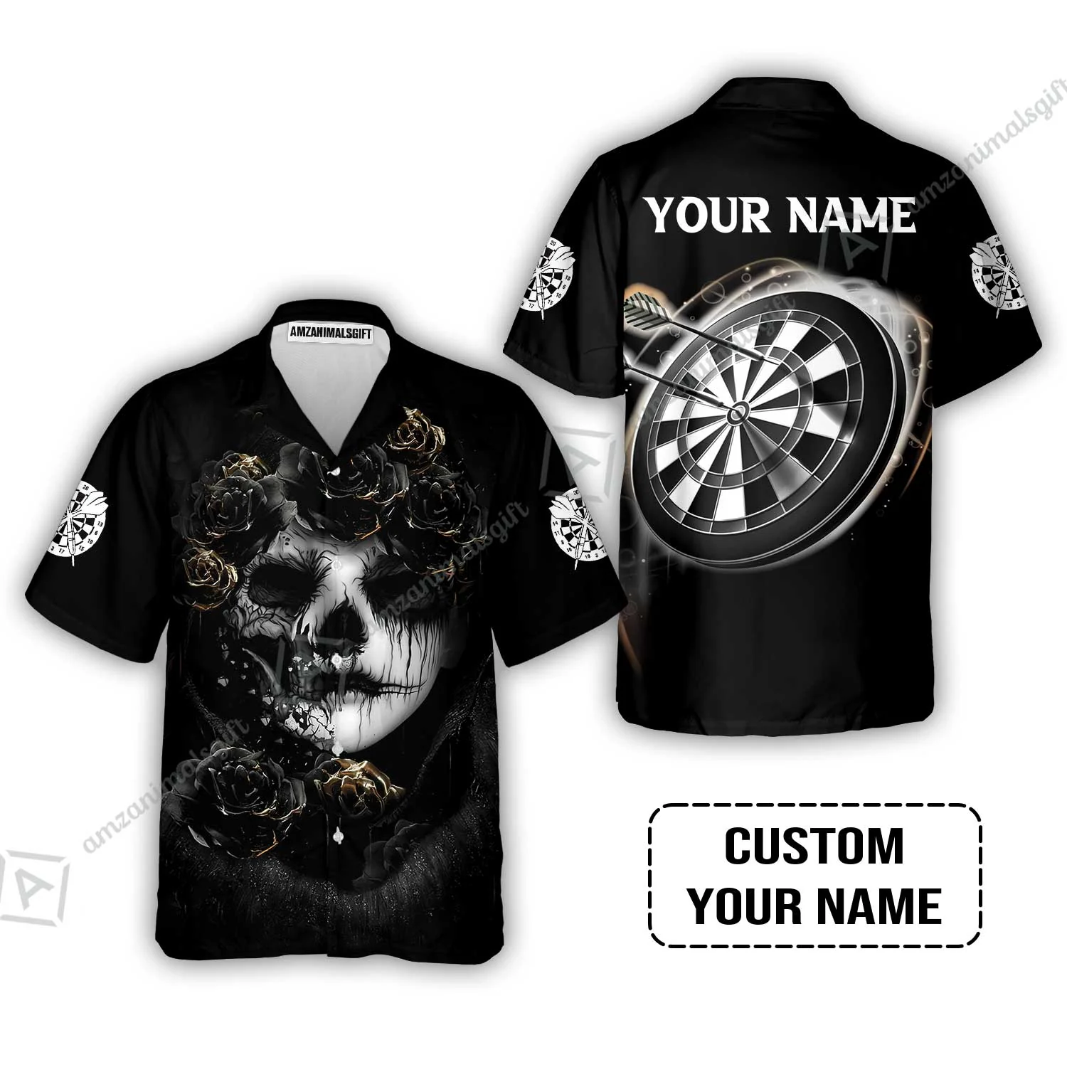 Customized Name Darts T-Shirt, Flower Skull Girl And Dartboard Personalized T-Shirt - Image 3