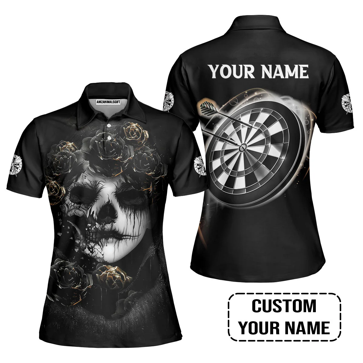 Customized Name Darts T-Shirt, Flower Skull Girl And Dartboard Personalized T-Shirt - Image 4