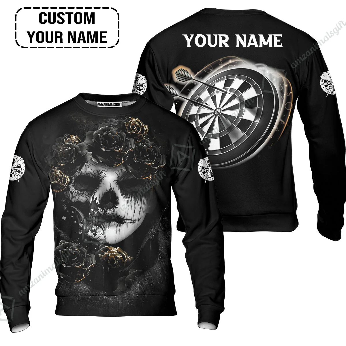 Customized Name Darts T-Shirt, Flower Skull Girl And Dartboard Personalized T-Shirt - Image 5