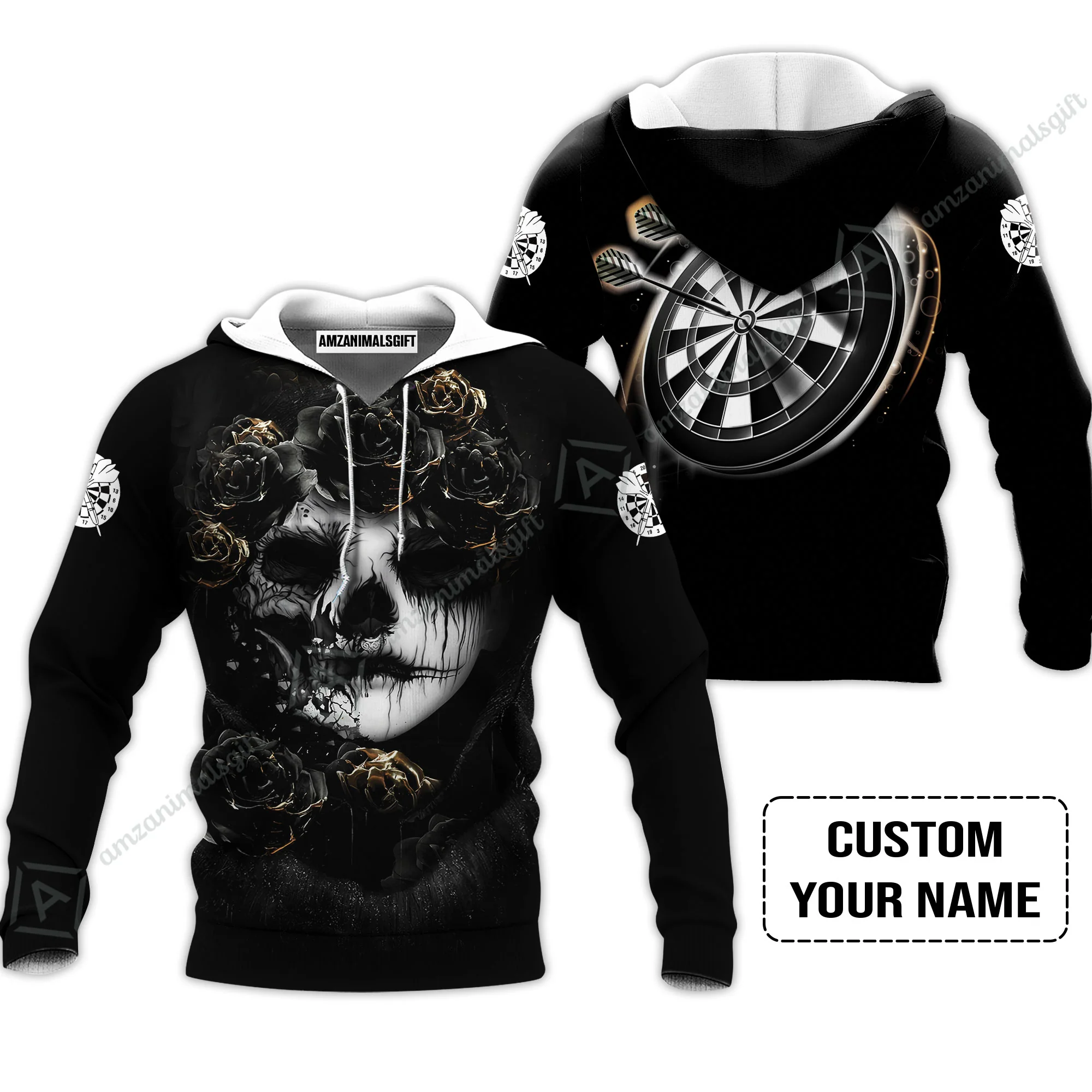 Customized Name Darts T-Shirt, Flower Skull Girl And Dartboard Personalized T-Shirt - Image 6