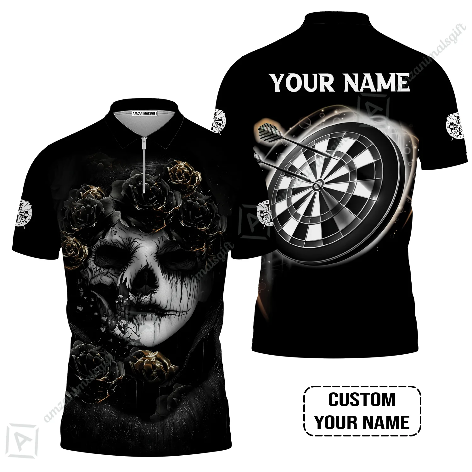 Customized Name Darts T-Shirt, Flower Skull Girl And Dartboard Personalized T-Shirt - Image 7