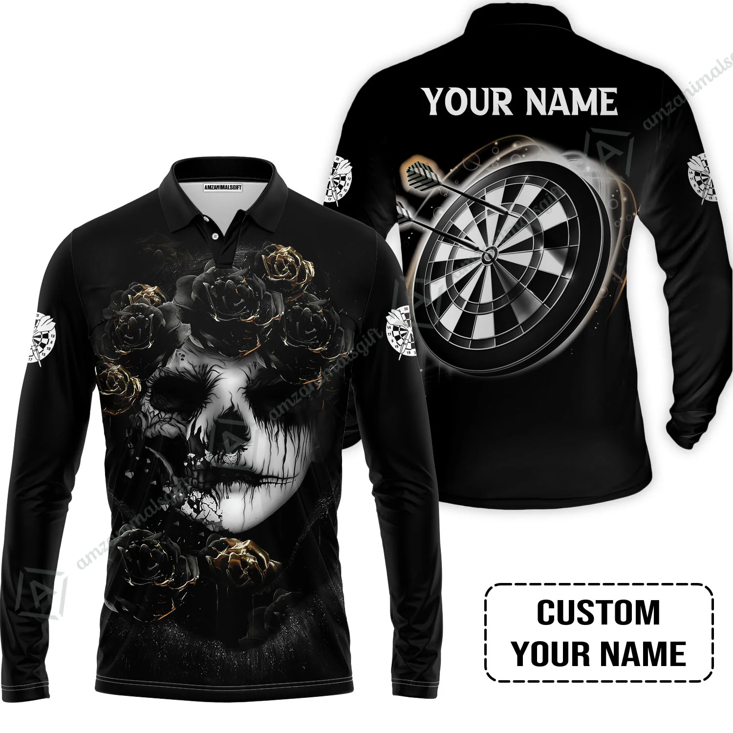 Customized Name Darts T-Shirt, Flower Skull Girl And Dartboard Personalized T-Shirt - Image 8
