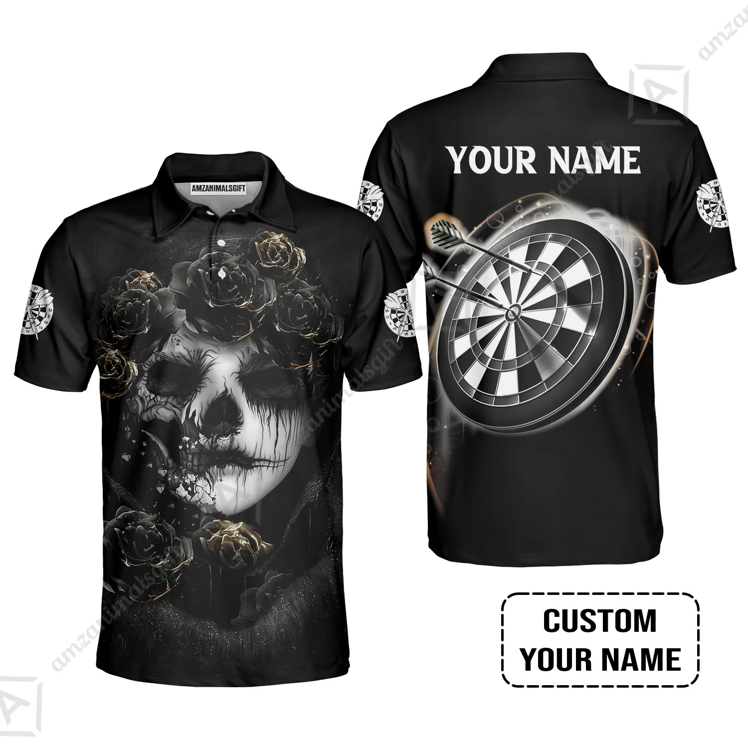 Customized Name Darts T-Shirt, Flower Skull Girl And Dartboard Personalized T-Shirt - Image 9