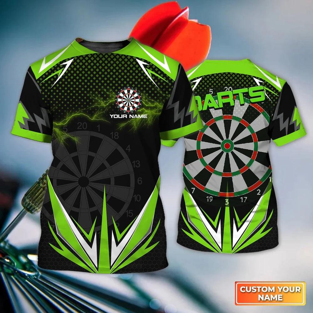Customized Name Darts T Shirt, Green Darts Lightning Personalized Name T Shirt For Men - Perfect Gift For Darts Game Lovers, Darts Players
