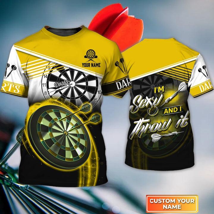 Customized Name Darts T Shirt, I'm Sexy And I Throw It Personalized Yellow Darts T Shirt For Men - Gift For Darts Lovers, Darts Player, Dart Team - Image 2