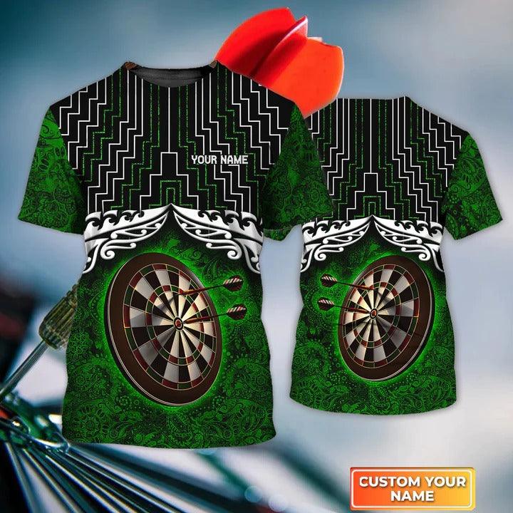 Customized Name Darts T Shirt, Personalized Name Green Tattoo Darts T Shirt For Men - Perfect Gift For Darts Lovers, Darts Players