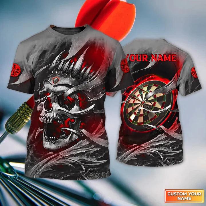 Customized Name Darts T Shirt, Red Skull Dartboard Personalized Name Skull And Darts T Shirt For Men - Gift For Darts Lovers, Darts Team Players